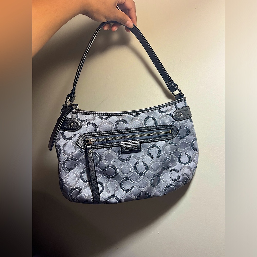 Coach Gray Rhinestone Accented Signature Hobo‎ EUC